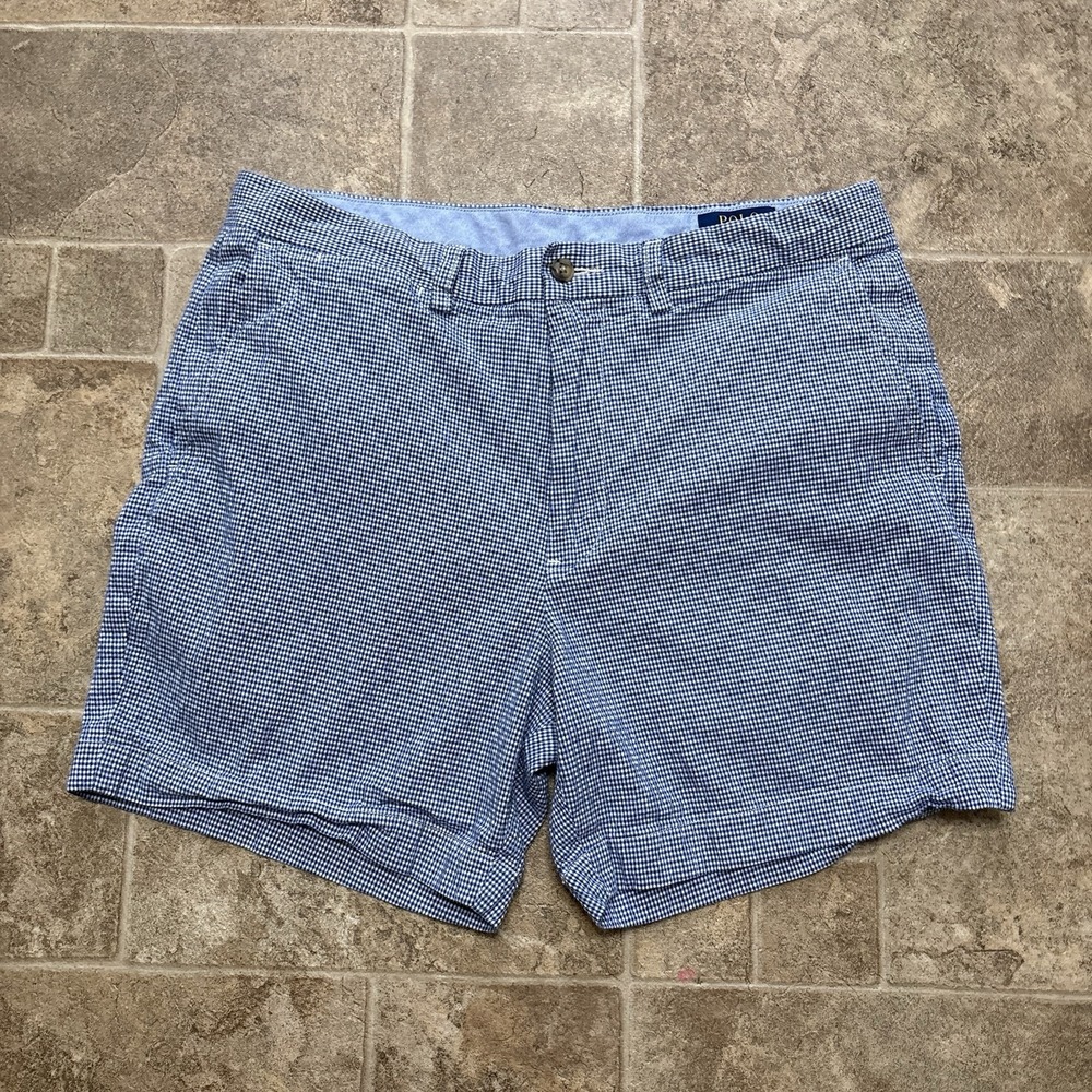 Polo Ralph Lauren Stretch Classic Fit Shorts Mens 33 Blue White Gingham Check